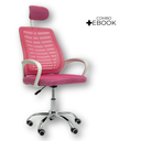 Ver imagem 2 de Cadeira Escritório Diretor Tela Mesh com Encosto de Cabeça - Rosa + E-book