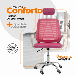 Cadeira Escritório Diretor Tela Mesh com Encosto de Cabeça - Rosa + E-book - 4