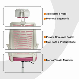 Cadeira Escritório Diretor Tela Mesh com Encosto de Cabeça - Rosa + E-book - 7