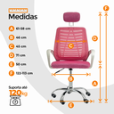 Ver imagem 5 de Cadeira Escritório Diretor Tela Mesh com Encosto de Cabeça - Rosa + E-book