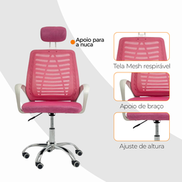 Cadeira Escritório Diretor Tela Mesh com Encosto de Cabeça - Rosa + E-book - 8