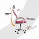 Ver imagem 6 de Cadeira Escritório Diretor Tela Mesh com Encosto de Cabeça - Rosa + E-book