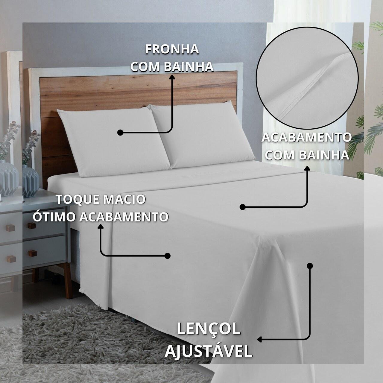 Jogo de Cama Lençol King Size 300 Fios Algodão 4 Peças Conjunto com Elástico e Fronhas:branco - 4