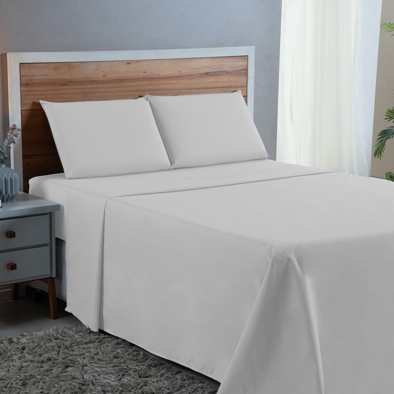 Jogo de Cama Lençol King Size 300 Fios Algodão 4 Peças Conjunto com Elástico e Fronhas:branco