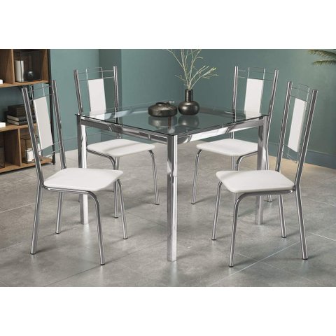 Conjunto Sala de Jantar Mesa com 4 Cadeiras Estofadas Cromado 051 Kappesberg Crome Cromado/tecido Si