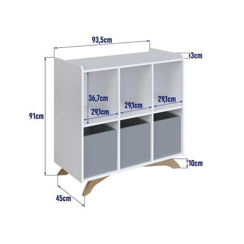 Estante Infantil Para Livros Com 6 Nichos e 3 Cubos 93,5 cm Completa
