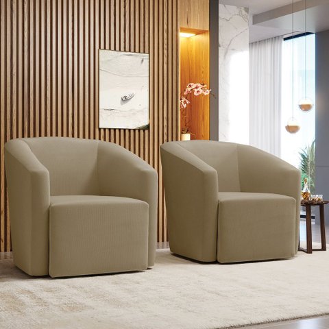 Poltrona Decorativa Base Giratória Kit 2 Stella Max Suede D03 - D’Rossi