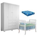 Ver imagem 1 de Berço Americano Lila e Guarda Roupa Duda 4 Portas Branco Brilho com Colchão Ortobom - Phoenix Baby