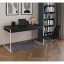 Ver imagem 1 de Mesa de Escritório Industrial Malta Preta 137x53cm Base Ferro Branco com 1 Cadeira Preta Eames Eiffe