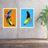 Kit 2 Quadros Modernos para Cozinha - Bananas 33x24cm - com Vidro:moldura Preta - 2