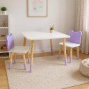 Ver imagem 1 de Mesa e 2 Cadeiras Infantil Urso Kit Livro Educativo em Madeira - Lilás