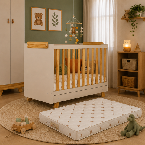 Kit Berço Pingo Off White/Amêndoa Colchão Orthoflex Infantil