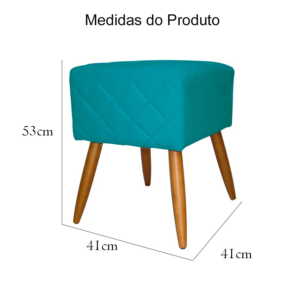 Kit Poltrona Decorativa Marcela Mais Puff Isabela Pés Palito Suede Azul Turquesa - DS Estofados - 6