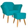 Kit Poltrona Decorativa Marcela Mais Puff Isabela Pés Palito Suede Azul Turquesa - DS Estofados - 1