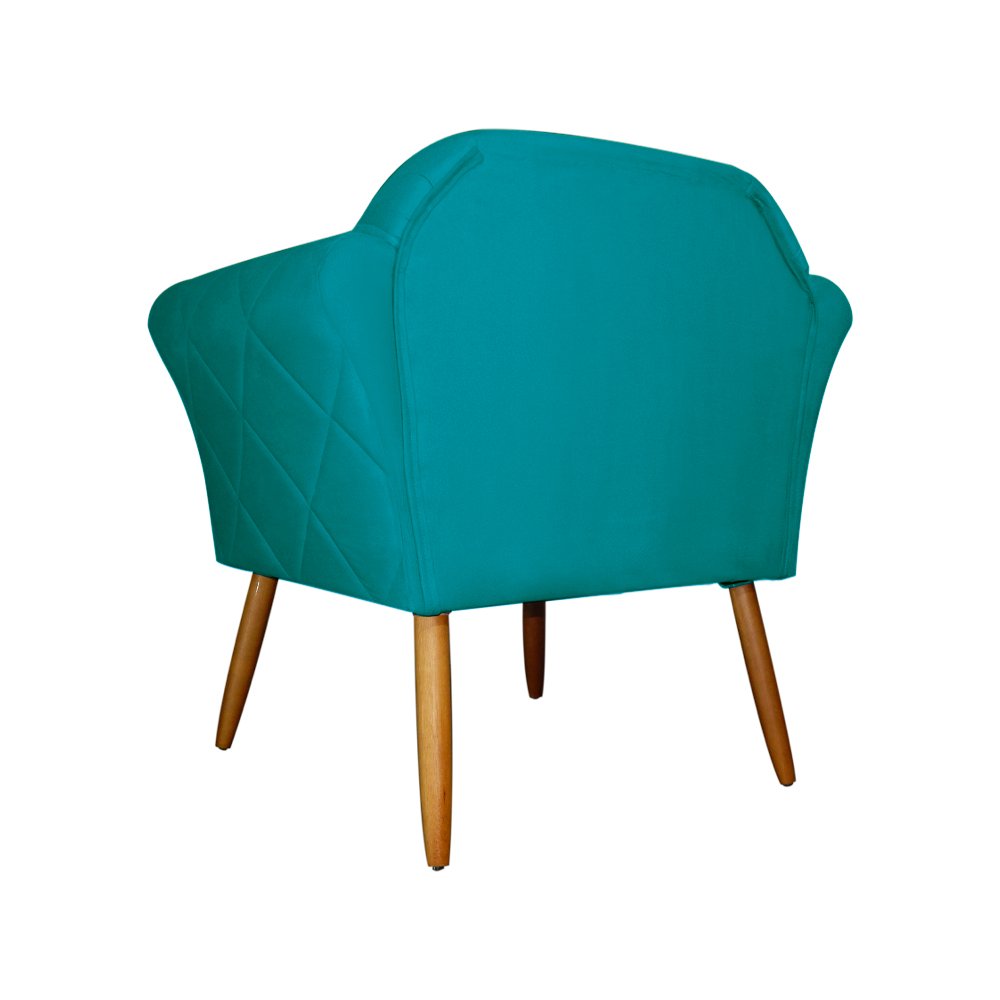 Kit Poltrona Decorativa Marcela Mais Puff Isabela Pés Palito Suede Azul Turquesa - DS Estofados - 3