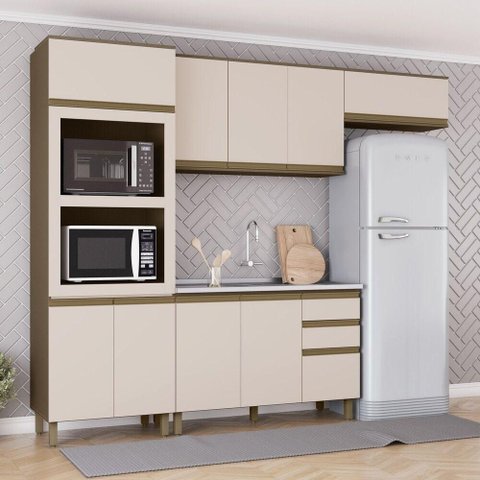 Cozinha Compacta 4 Peças com Torre Quente Connect 10 Portas 5 Prateleiras MDF Duna-Cristal Móveis