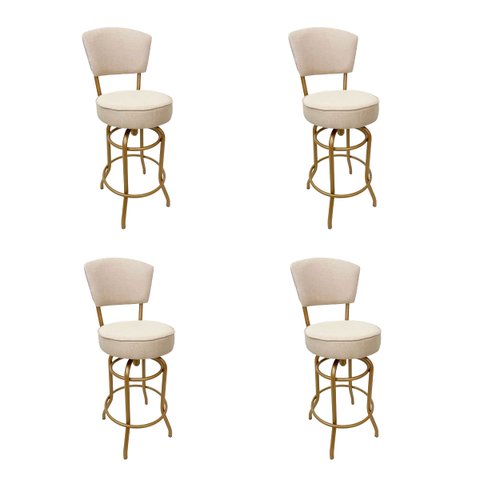 Kit 4 Banquetas Bar Cor Dourado Fosco Bancada Média Altura 65cm Giratória Encosto Estofado Assento L