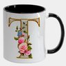 Caneca Branca com Interna Preta Y5 Letra T Alfabeto Fofo Flor - 1