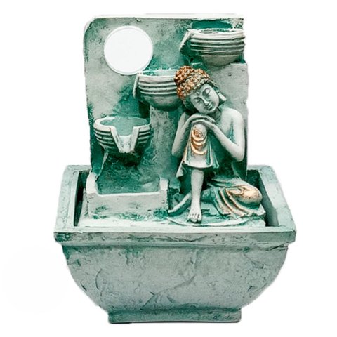 Fonte Resina Buda Pensador Turquesa 18cm 3 Quedas Bivot