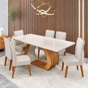 Ver imagem 1 de Conjunto Sala de Jantar 6 Lugares Retangular Tampo em MDF Midy Yescasa Bege/Mel/Blonde