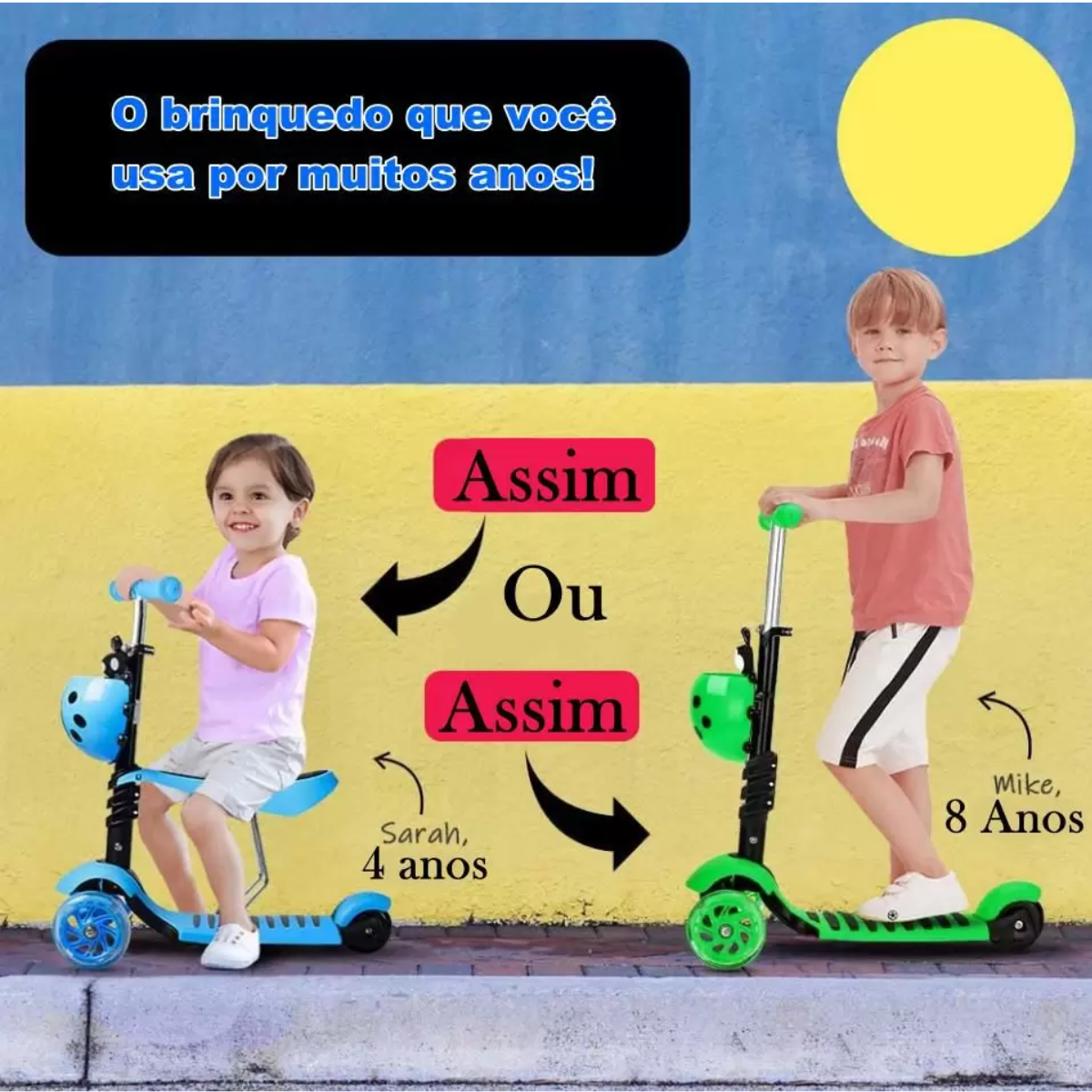Patinete Infantil 3 Rodas Juvenil Infanto Com Banco Scooter:Azul ...