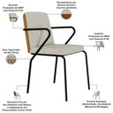 Ver imagem 3 de Kit 08 Cadeiras Estofada para Sala de Jantar com Braço Loft Preto C01 Bouclê Vanilla Courino