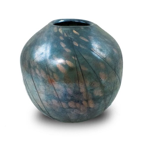 Vaso para Flores e Arranjos Decorativo em Cristal Azul Metalizado - 23x24x24cm