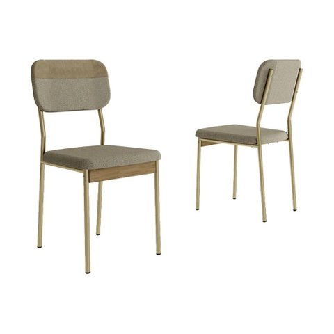 Cadeira Sala de Jantar Valle 1755 Kit Un Dourado/linho Bamboo/courano Bamboo/noce - Carraro