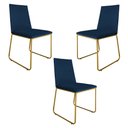 Ver imagem 1 de Kit 3 Cadeiras de Jantar Estofada Lille Base Gold Veludo Azul Marinho - Montanaris Decor