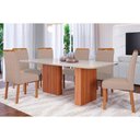 Ver imagem 1 de Conjunto: Mesa Sala Jantar Ester Tampo Madeirado C/ Vidro 180x90cm e 6 Cadeiras Paola Cinamomo/off