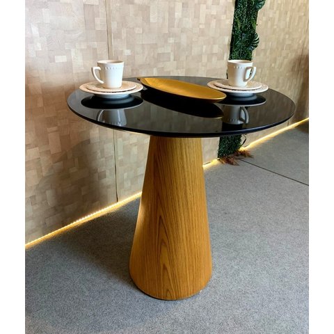 Mesa de Jantar Cone 70cm Base Madeira Freijó Tampo Laca Preta