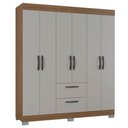 Ver imagem 3 de Guarda Roupa Casal Tóquio 6 Portas com Armário Multiuso 2 Portas Pequeno Castanho Off White -