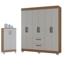Ver imagem 1 de Guarda Roupa Casal Tóquio 6 Portas com Armário Multiuso 2 Portas Pequeno Castanho Off White -