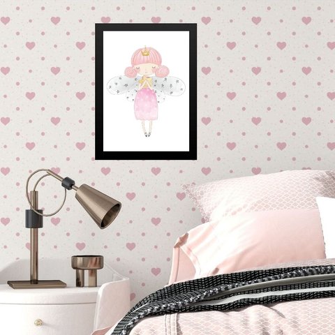 Quadro Infantil Fadinha Estrelinha 45x34cm - com Vidro:madeira Preta