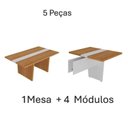 Ver imagem 5 de Mesa Reunião Escritório 12 Lugares com Caixa de Tomada, Tampo Engrossurado 50mm Marrom/Freijó/Branco Artany