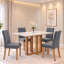 Ver imagem 1 de Conjunto Sala de Jantar Mesa Manu 120cm Tampo MDF e Vidro Canto Reto 4 Cadeiras Lily