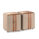 Ver imagem 1 de Kit Puf Banqueta Quadrado Linho e Couro - Domus Cor Bege