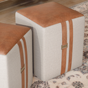 Ver imagem 4 de Kit Puf Banqueta Quadrado Linho e Couro - Domus Cor Bege