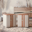 Ver imagem 3 de Kit Puf Banqueta Quadrado Linho e Couro - Domus Cor Bege
