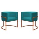 Ver imagem 1 de Kit 2 Poltronas Reforçada Decorativa Sala Nayara Base Ferro Bronze Suede Azul Tifany