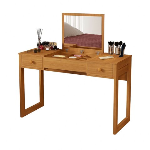 Penteadeira Camarim em Mdf com Espelho Quarto Moderno Luxo:nature/offwhite/nat