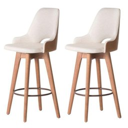 Conjunto 2 Banquetas Lary Decorativa Giratória Linha Alta-frente Linho-costas Sintético Marrom - 2