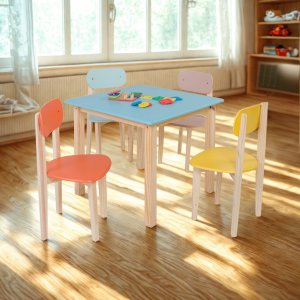 Conjunto Infantil Mesa/cadeira Modelo Colorê Madeira Pinus:multicor