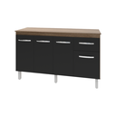 Ver imagem 1 de Balcão Cozinha Armário Gabinete Camila Savana Preto com Tampo Tampão 140 Cm Mobília Decor Savana