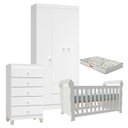 Ver imagem 1 de Quarto de Bebê 3 Portas com Gaveteiro Ternura Baby e Berço Lara Branco Brilho com Colchão Gazin - In
