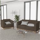 Ver imagem 2 de Kit Sofá 2 Lugares e Poltrona Europa Suede ADJ Decor - Marrom