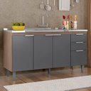 Ver imagem 2 de Balcão de Cozinha com Pia Inox 150cm Pérola Z34 Freijó/grafite - Mpozenato