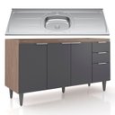 Ver imagem 1 de Balcão de Cozinha com Pia Inox 150cm Pérola Z34 Freijó/grafite - Mpozenato