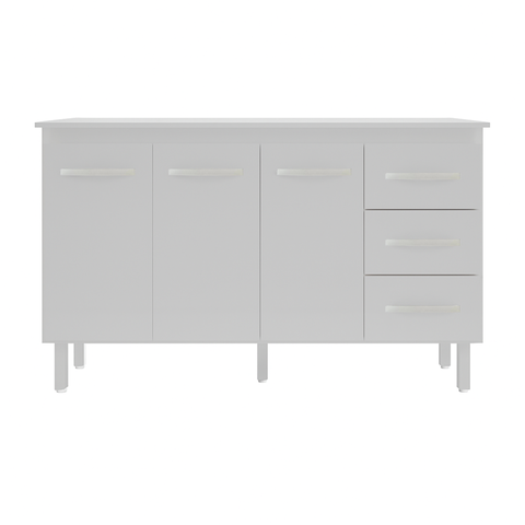 Kit Balcão Gabinete 138cm Carina Branco com Tampo 140cm Branco