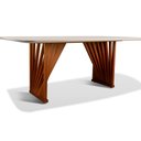 Ver imagem 3 de Mesa de Jantar Cannes 08 Lugares 220cm X 105cm Base em Madeira Maciça Tampo com Vidro Off White
